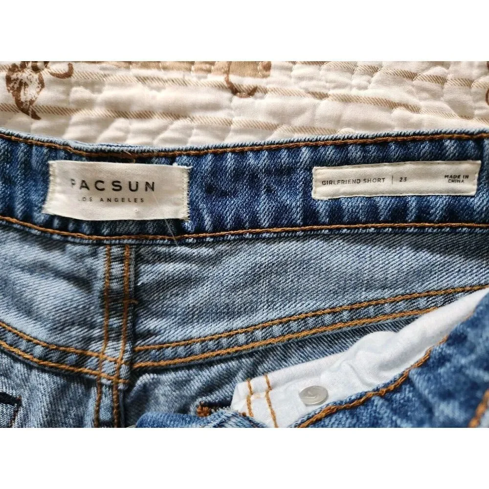 Pacsun Women's Distressed Girlfriend Shorts  Blue Denim‎ Cotton Size 23